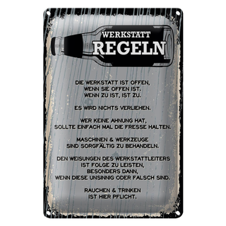 Blechschild Spruch Werkstatt Regeln Maschinen 20x30cm