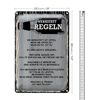 Blechschild Spruch Werkstatt Regeln Maschinen 20x30cm
