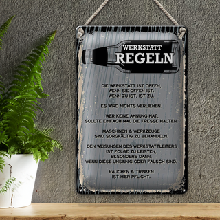 Blechschild Spruch Werkstatt Regeln Maschinen 20x30cm