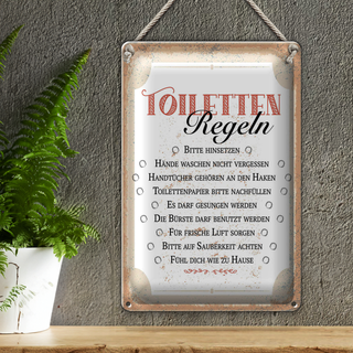 Blechschild Spruch Toiletten Regeln bitte hinsetzen 20x30cm