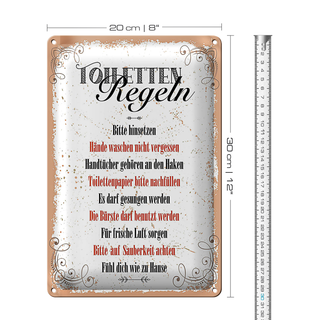 Blechschild Spruch lustig Toiletten Regeln 20x30cm