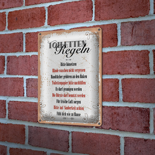Blechschild Spruch lustig Toiletten Regeln 20x30cm