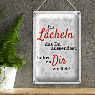 Blechschild Spruch das Lächeln kommt zurück 20x30cm