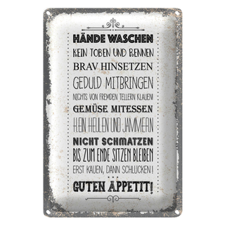 Blechschild Spruch Hände waschen kein toben rennen 20x30cm