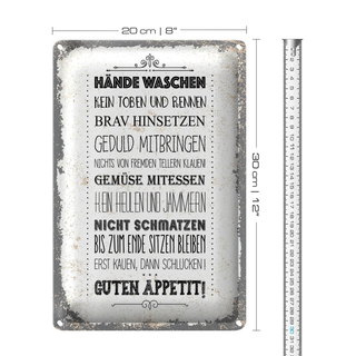 Blechschild Spruch Hände waschen kein toben rennen 20x30cm