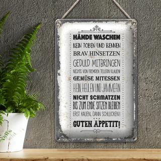 Blechschild Spruch Hände waschen kein toben rennen 20x30cm