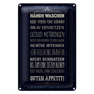 Blechschild Spruch Hände waschen kein toben 20x30cm