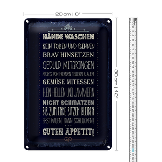 Blechschild Spruch Hände waschen kein toben 20x30cm