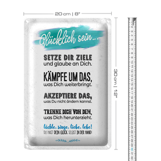Blechschild Spruch Glücklich sein setze dir Ziele 20x30cm