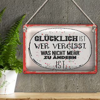 Blechschild Spruch Glücklich wer vergisst 30x20cm