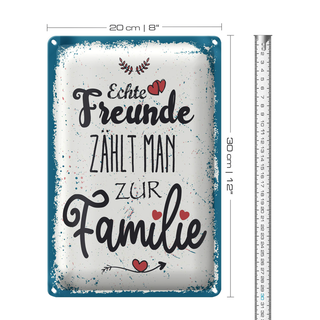 Blechschild Spruch Echte Freunde zählt man zur Familie 20x30cm