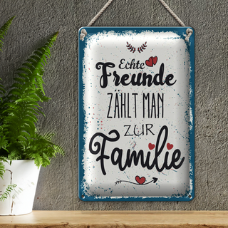 Blechschild Spruch Echte Freunde zählt man zur Familie 20x30cm
