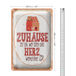 Blechschild Spruch Zuhause da wo Herz wohlfühlt 20x30cm