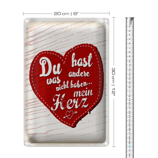 Blechschild Spruch Du hast mein Herz Liebe 20x30cm