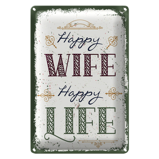 Blechschild Spruch Happy wife happy Life 20x30cm