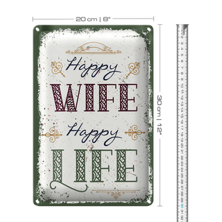 Blechschild Spruch Happy wife happy Life 20x30cm
