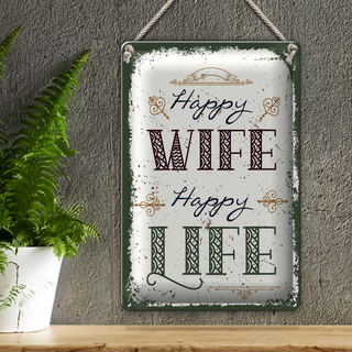 Blechschild Spruch Happy wife happy Life 20x30cm