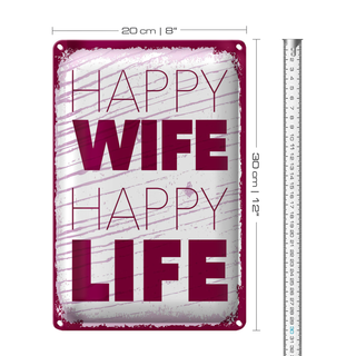 Blechschild Spruch Frau Happy wife happy Life 20x30cm