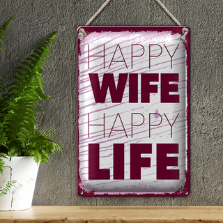 Blechschild Spruch Frau Happy wife happy Life 20x30cm