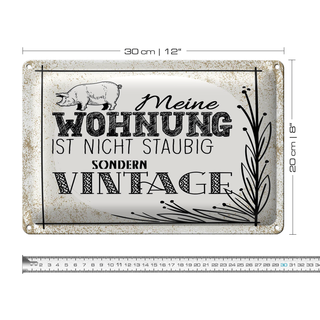 Blechschild Spruch Wohnung nicht staubig Vintage 30x20cm weißes Schild