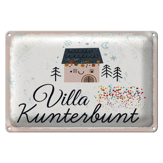 Blechschild Spruch Haus Villa Kuntebunt bunt 30x20cm