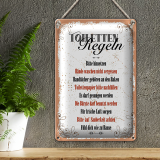 Blechschild Spruch Toilletten Regeln darf gesungen 20x30cm