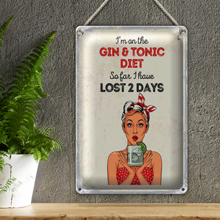 Blechschild Spruch I`m on the Gin & Tonic Diet rot 20x30cm
