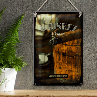 Blechschild Spruch Whiskey & Cigars aced to perfection 20x30cm