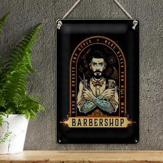 Blechschild Spruch Barbershop Here we greate Style 20x30cm