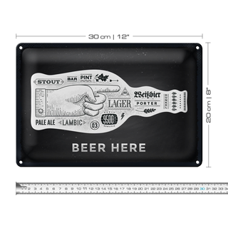 Blechschild Spruch Beer here Flasche Bier 30x20cm