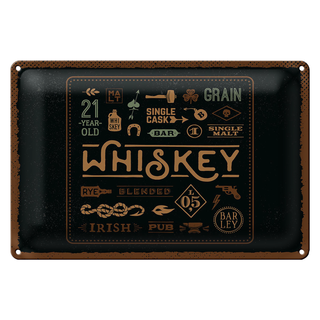 Blechschild Spruch Whiskey blended irish pub 30x20cm