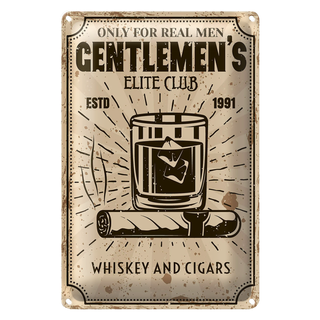 Blechschild Spruch Whiskey Cigars elite club real men 20x30cm