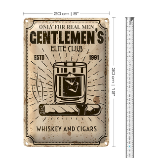 Blechschild Spruch Whiskey Cigars elite club real men 20x30cm