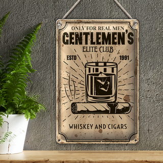 Blechschild Spruch Whiskey Cigars elite club real men 20x30cm