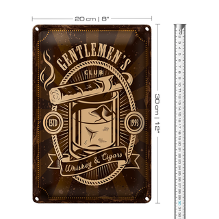 Blechschild Spruch Gentlemen`s Club Whiskey & Cigars 20x30cm