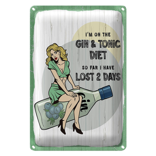 Blechschild Spruch Pinup I´m on the Gin & Tonic Diet 20x30cm