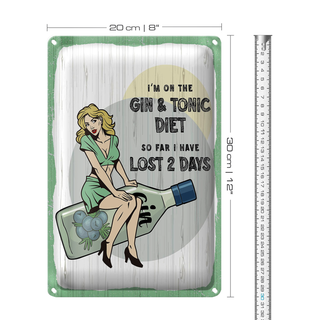 Blechschild Spruch Pinup I´m on the Gin & Tonic Diet 20x30cm