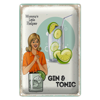 Blechschild Spruch Mummy´s little Helper Gin & Tonic 20x30cm