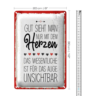 Blechschild Spruch Gut sieht man nur mit dem Herzen 20x30cm