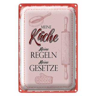 Blechschild Spruch Meine Küche meine Regeln 20x30cm
