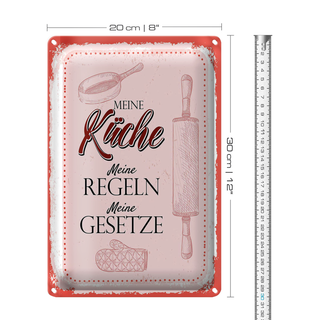 Blechschild Spruch Meine Küche meine Regeln 20x30cm