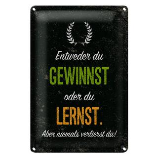 Blechschild Spruch Entweder du gewinnst oder lernst 20x30cm