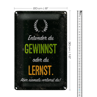 Blechschild Spruch Entweder du gewinnst oder lernst 20x30cm