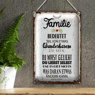 Blechschild Spruch Familie Teil von etwas wunderbarem 20x30cm
