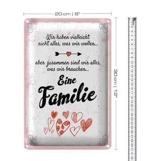 Blechschild Spruch Familie Zusammen sind wir alles 20x30cm