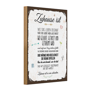 Holzschild Spruch Zuhause ist wo das Leben beginnt 20x30cm