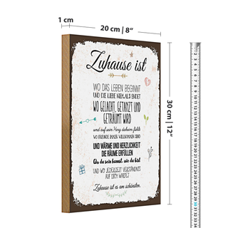 Holzschild Spruch Zuhause ist wo das Leben beginnt 20x30cm