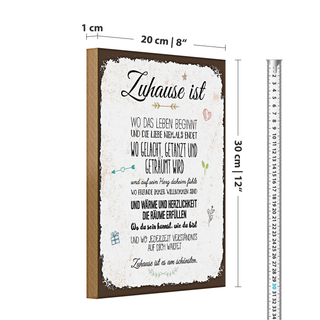 Holzschild Spruch Zuhause ist wo das Leben beginnt 20x30cm