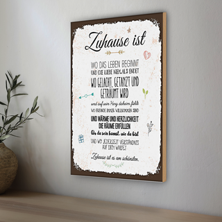 Holzschild Spruch Zuhause ist wo das Leben beginnt 20x30cm