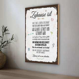 Holzschild Spruch Zuhause ist wo das Leben beginnt 20x30cm